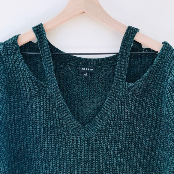 torrid Sweaters - TORRID Cut Out Shoulder Green Knit Sweater 1X